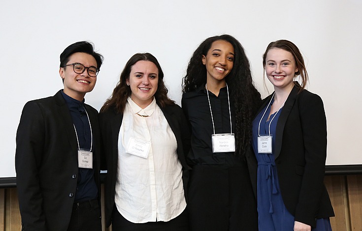 (From left) Multimedia and communications students Janus Gomez, Emily O'Rourke, Nardos Abraha and Jaime Cook, all members of team Sm@rt Communications took top honours at the sixth annual StratComm competition.