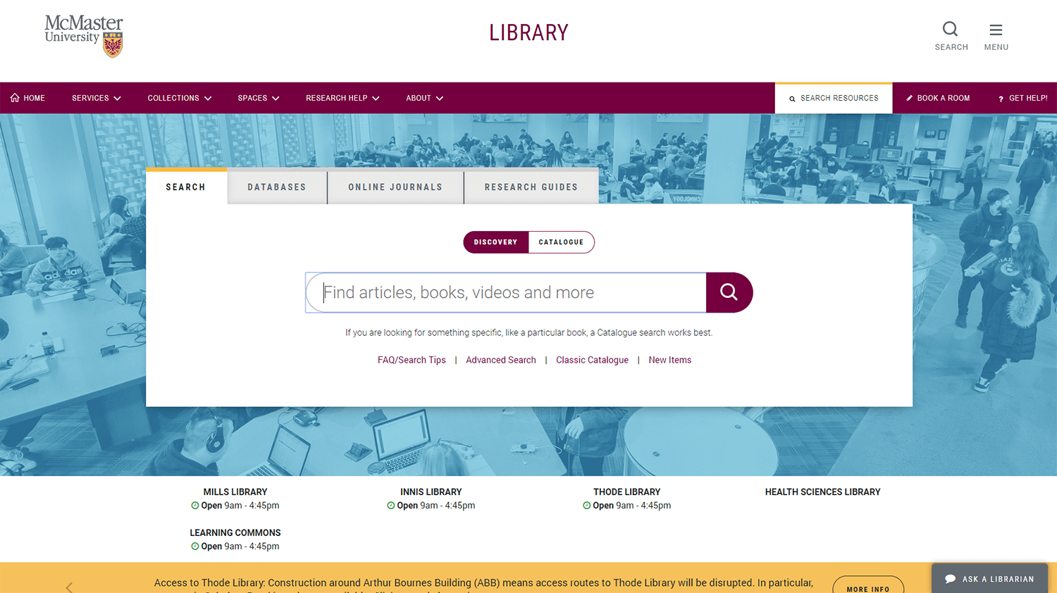 Screen shot of the beta version of the new Library website
