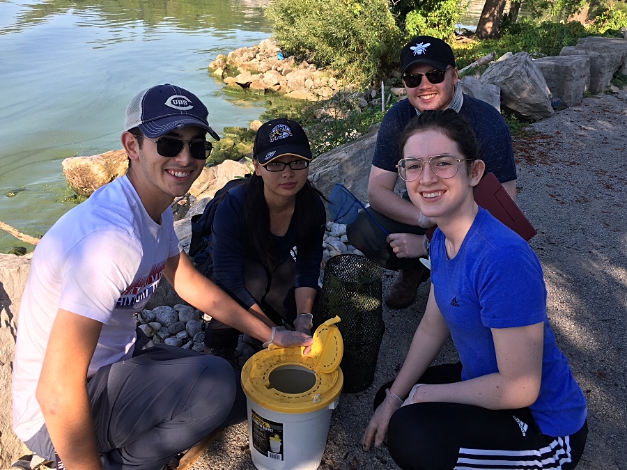 Students caught a number of fish that can be found in Hamilton Harbour including the round goby, log perch and rock bass.