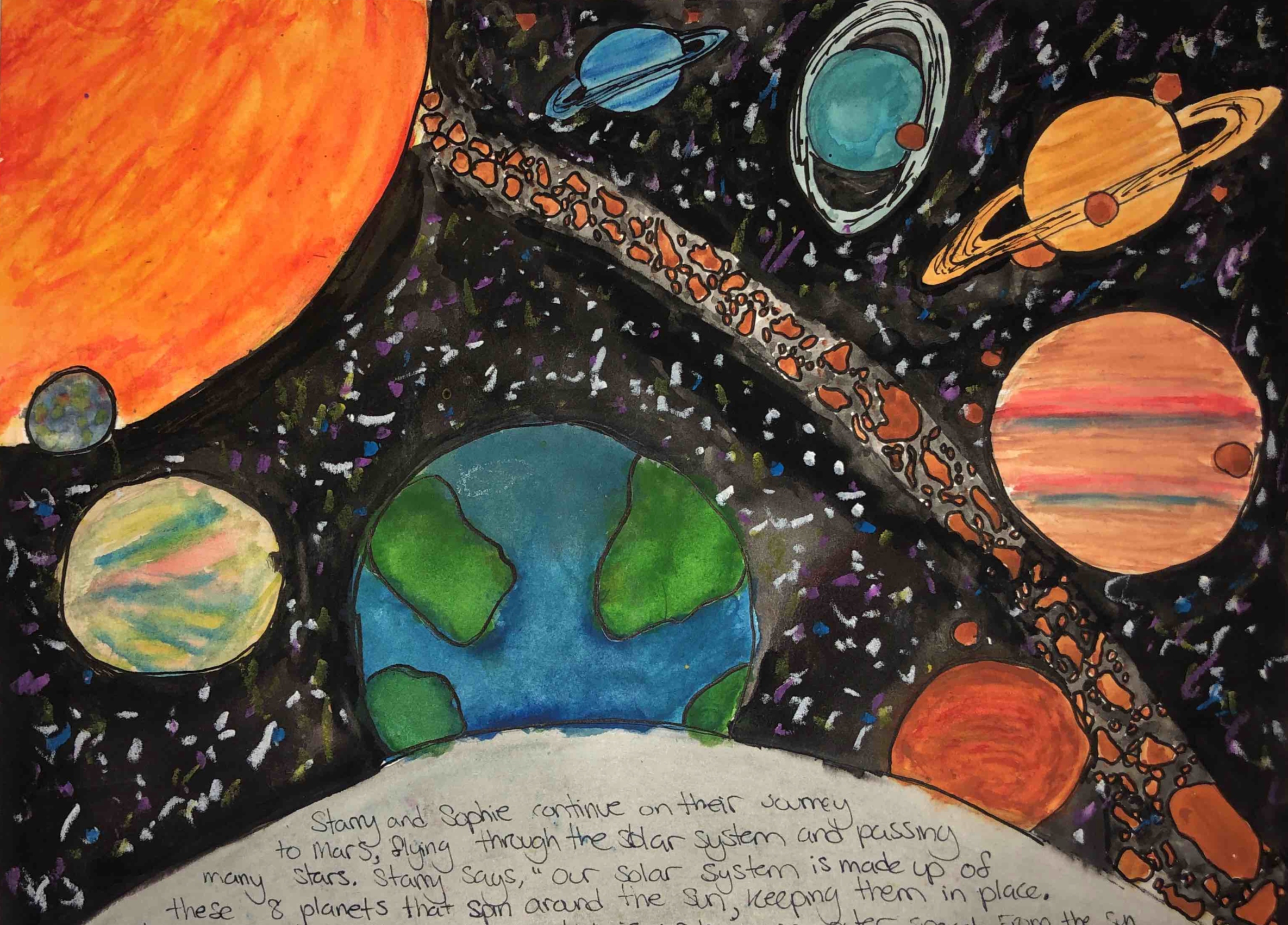 A page from student Zoe Bustard's children's book, Sophie's Journey to Mars.