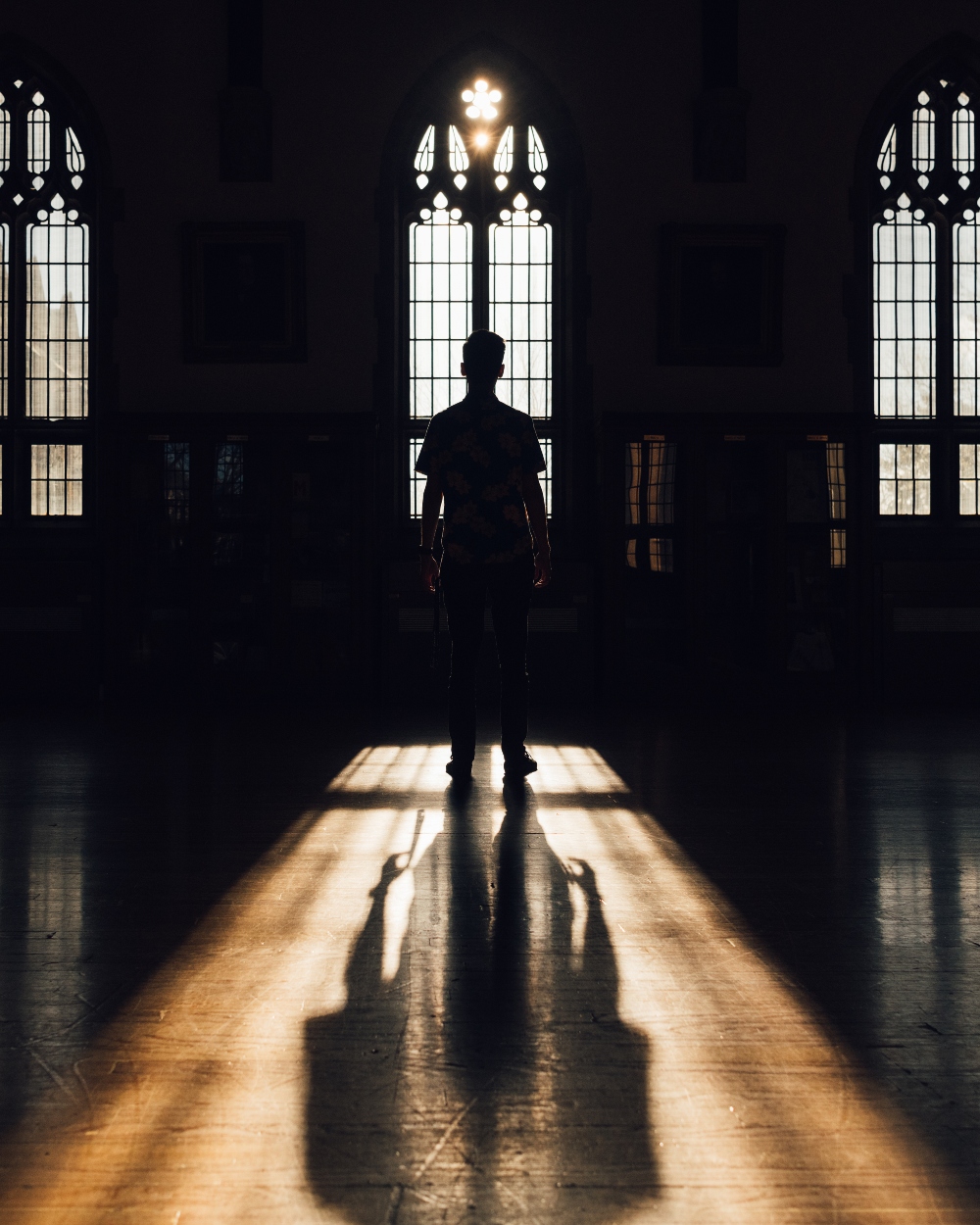 Image of Connor McLean takien I silhouette in University Hall.