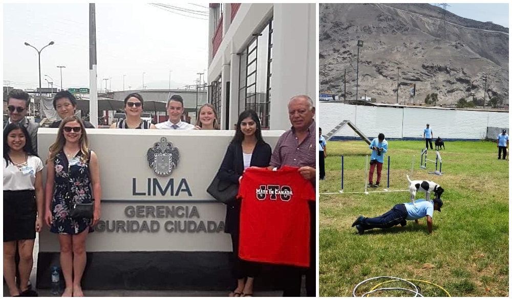 Photo collage of students at Lima Gerencia Seguridad Cuidadana, as well as an image of a dog show.
