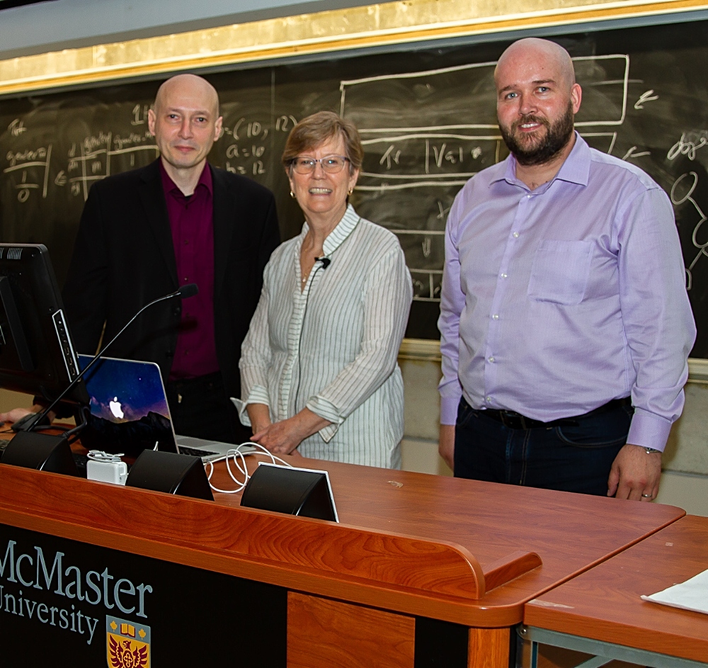 From left: Antoine Deza, professor in McMaster’s Department of Computing and Software, Nancy Reid, the scientific director of the Canadian Statistical Sciences Institute and Paul McNicholas, Tier 1 Canada Research Chair in Computational Statistics and the director of McMaster’s MacDATA Institute.