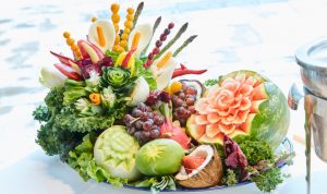 A table decoration made entirely of fruit