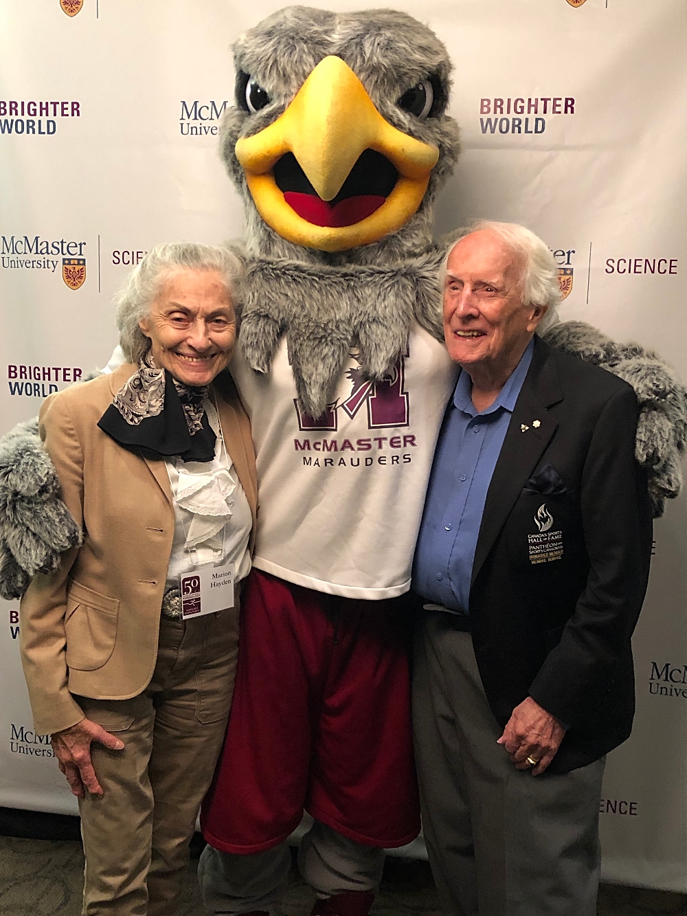 Frank Hayden, former director of McMaster’s School of the School of Physical Education and Athletics (right) and Marion Hayden