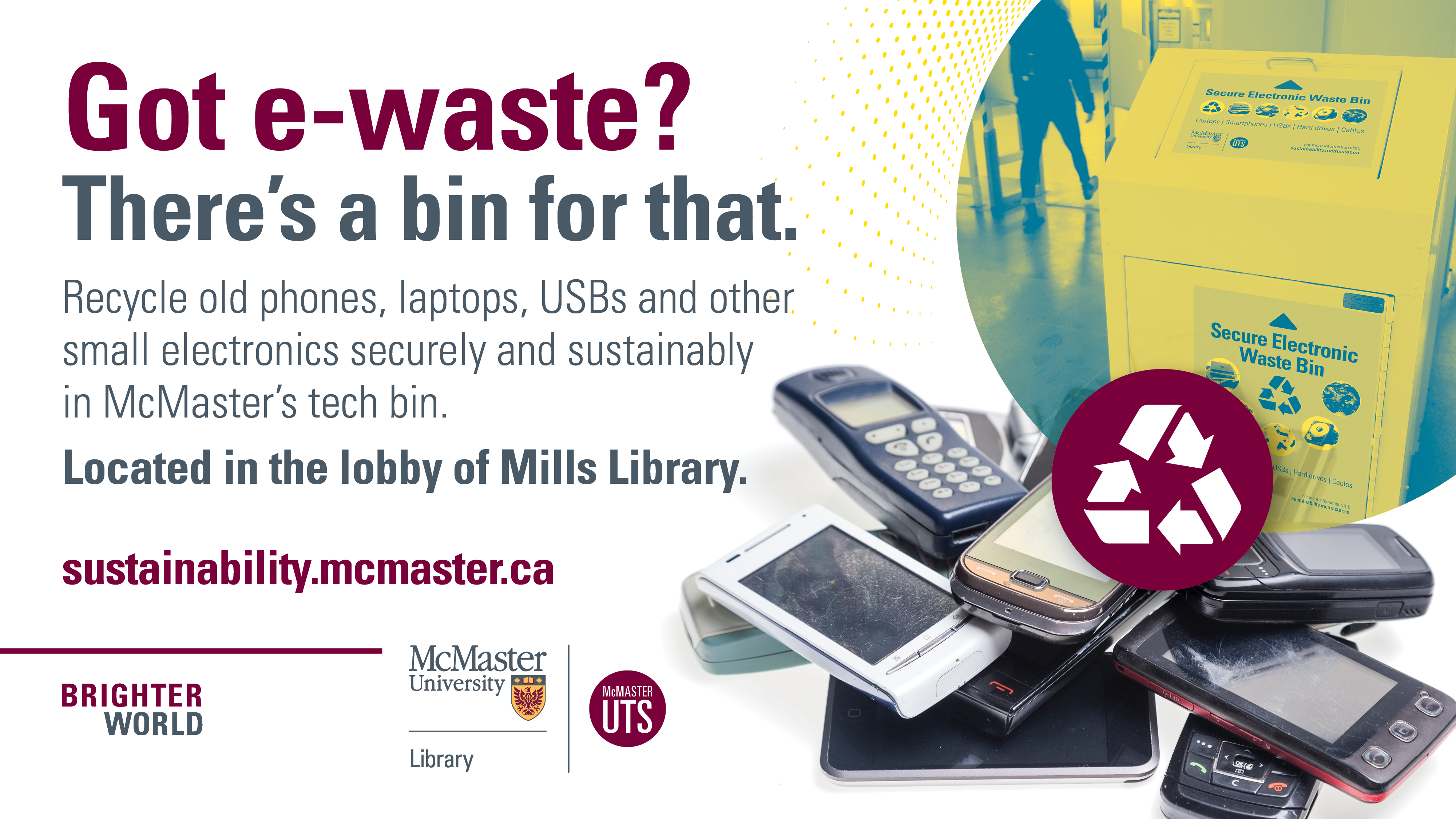Poster advertising a new e-waste bin located in Mills Library