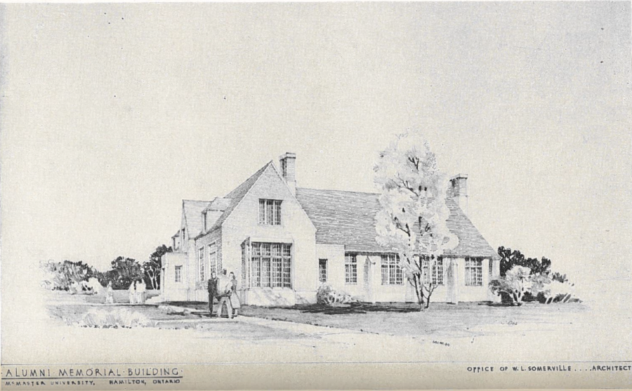 An illustration of a proposed Alumni Memorial Hall, printed in May 1945.