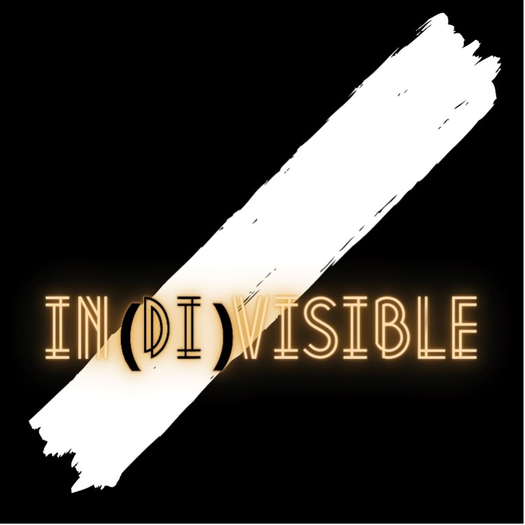 A black and white graphic that reads 'In(di)visible'
