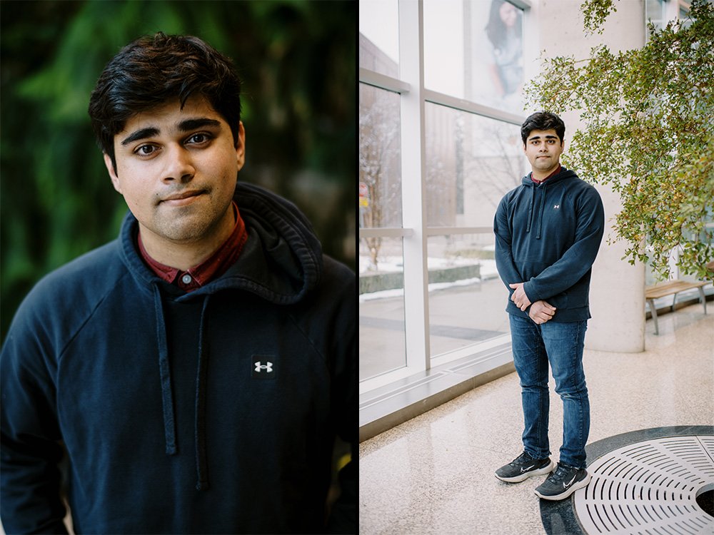 Two side-by-side photos of Tipu Islam standing and looking at the camera