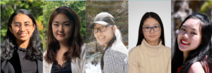 Five side-by-side headshots of Bhavika Nayyar, Yu Zhang, Jasmine Wang, Siyuan Huang and Xiaoou Yang. 