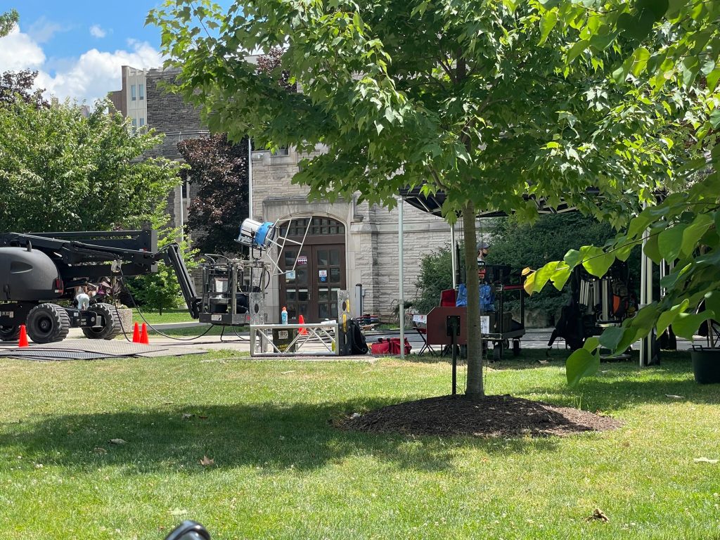 A film crew on McMaster's campus
