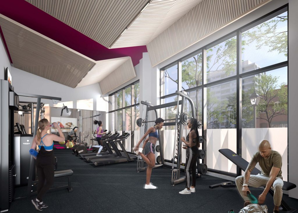 Computer rendering of a fitness centre inside the building.