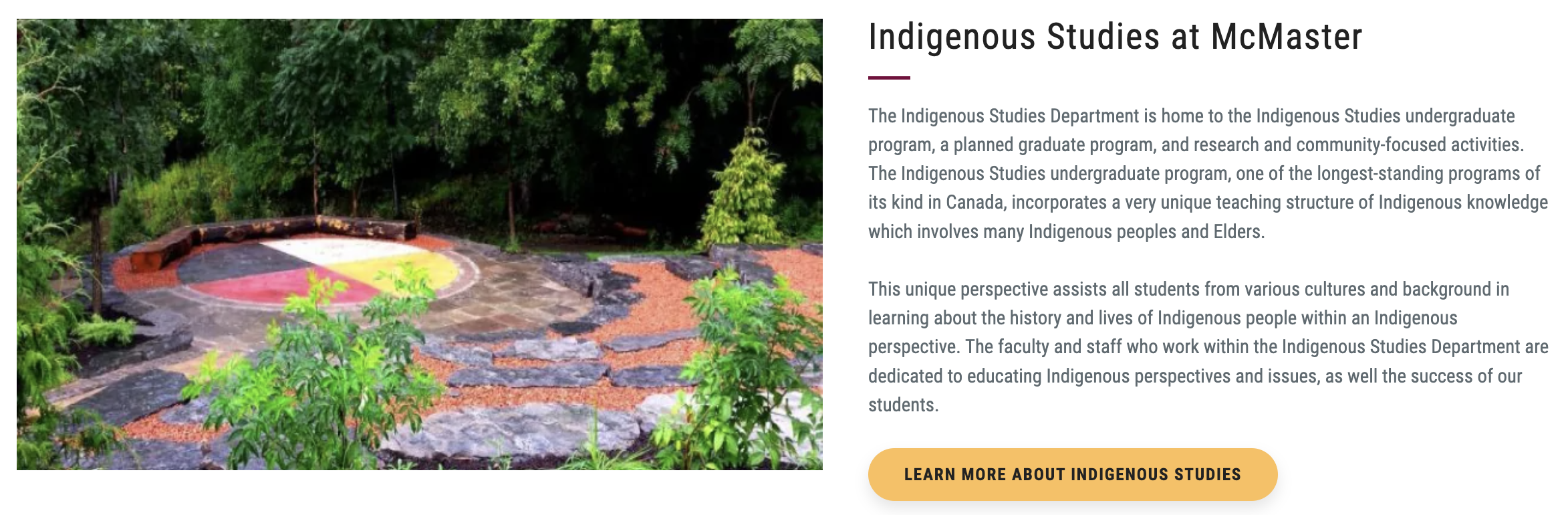 A screenshot of McMaster's Indigenous Studies Department website
