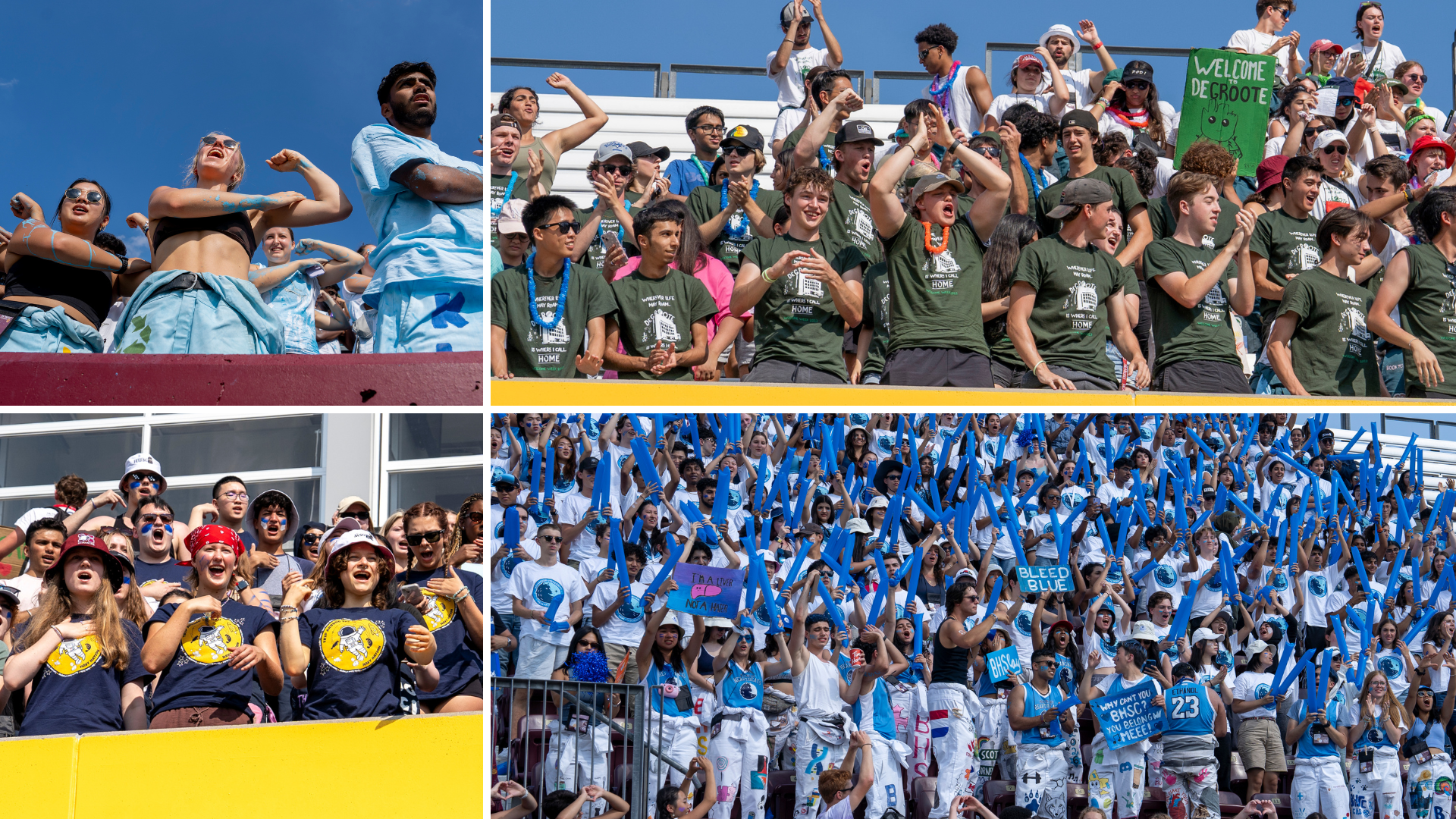 A grid of four photos showing McMaster students cheering 