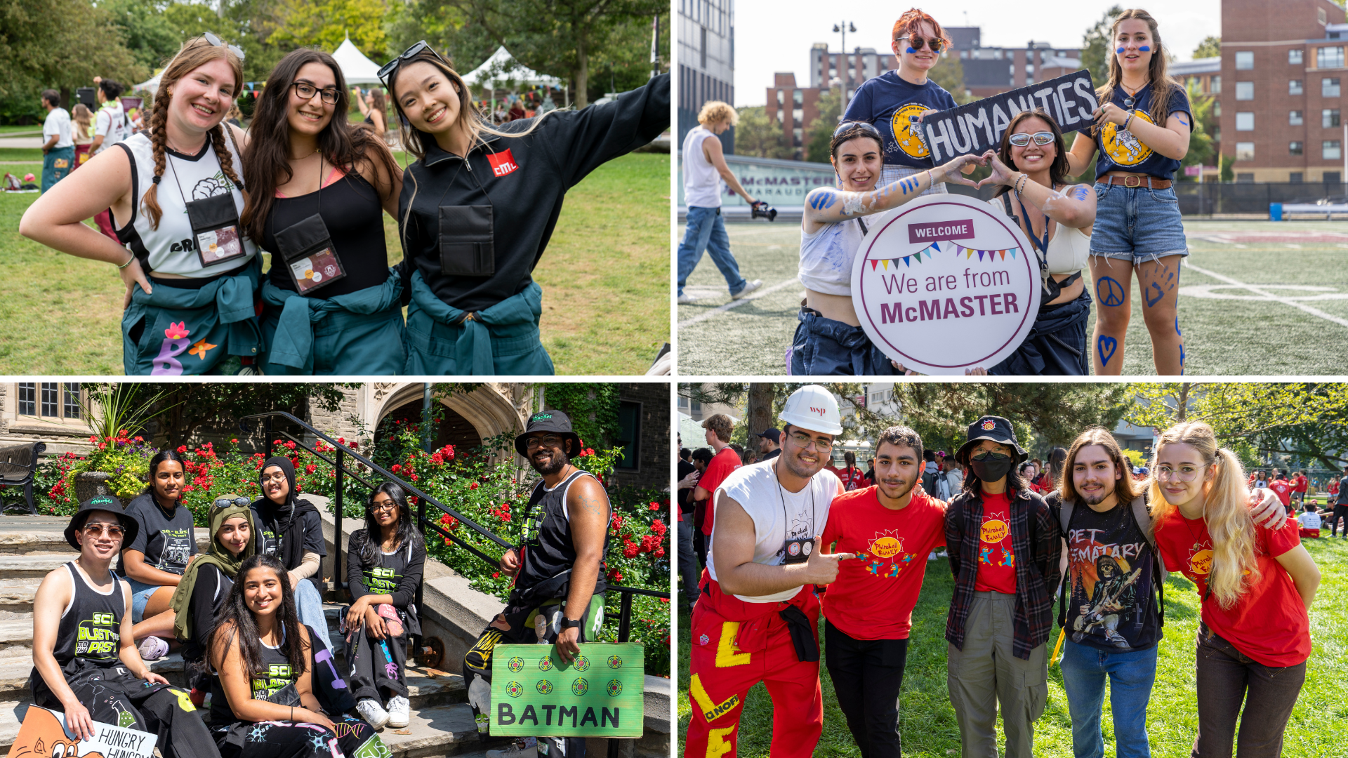 A grid of four photos of McMaster Welcome Week reps smiling at the camera 