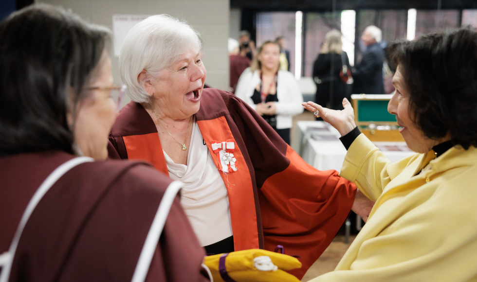 Pat Mandy backstage at convocation