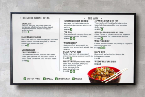 A menu board with dietary options 