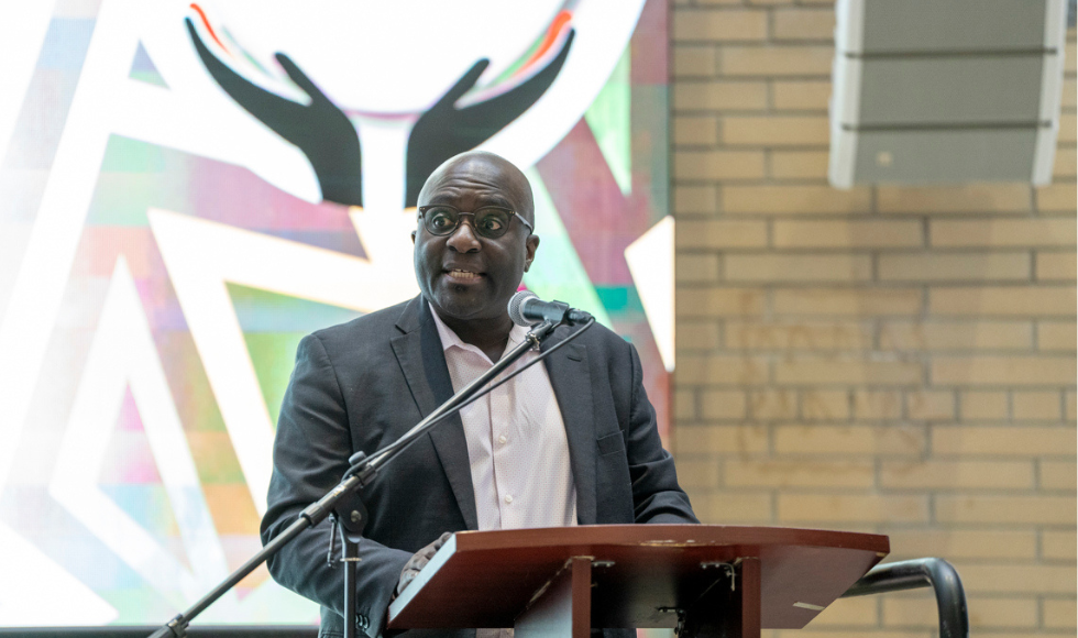 Barrington Walker speaks at the opening of at BHM at Mac launch event 2024