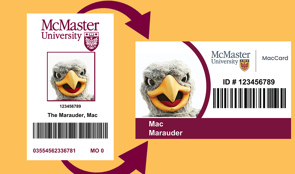Example of the new MacCard design with the Marauder mascot's photo and name.