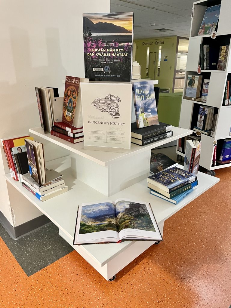 Indigenous History Month book display at Mills Library