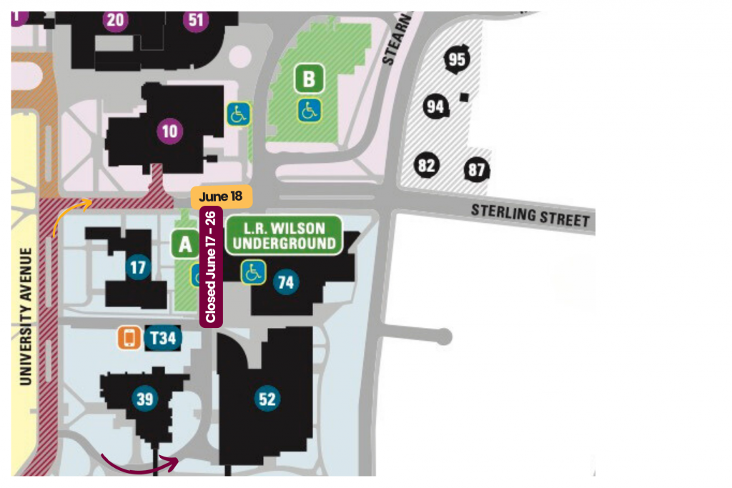 section of campus map around Divinity College and LR Wilson Hall