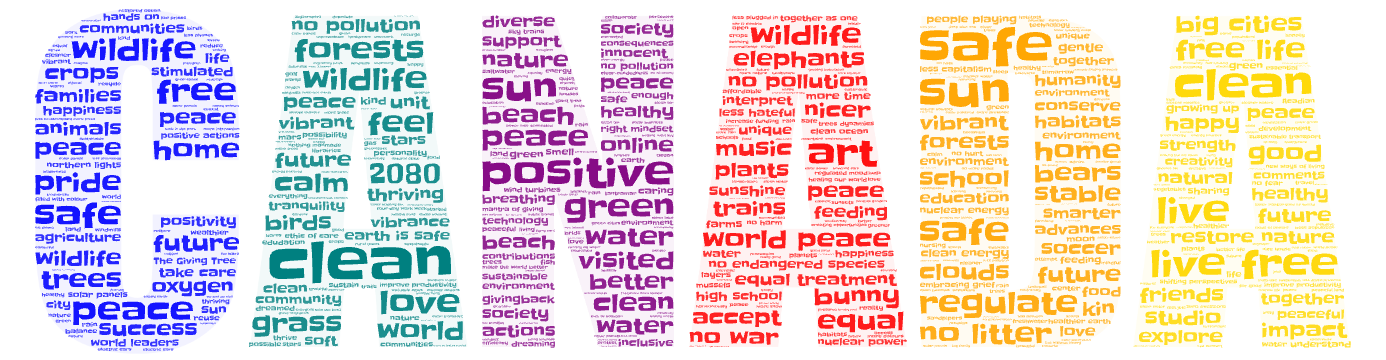 A word cloud where the words are arranged in the shape of letters spelling "Canada" 