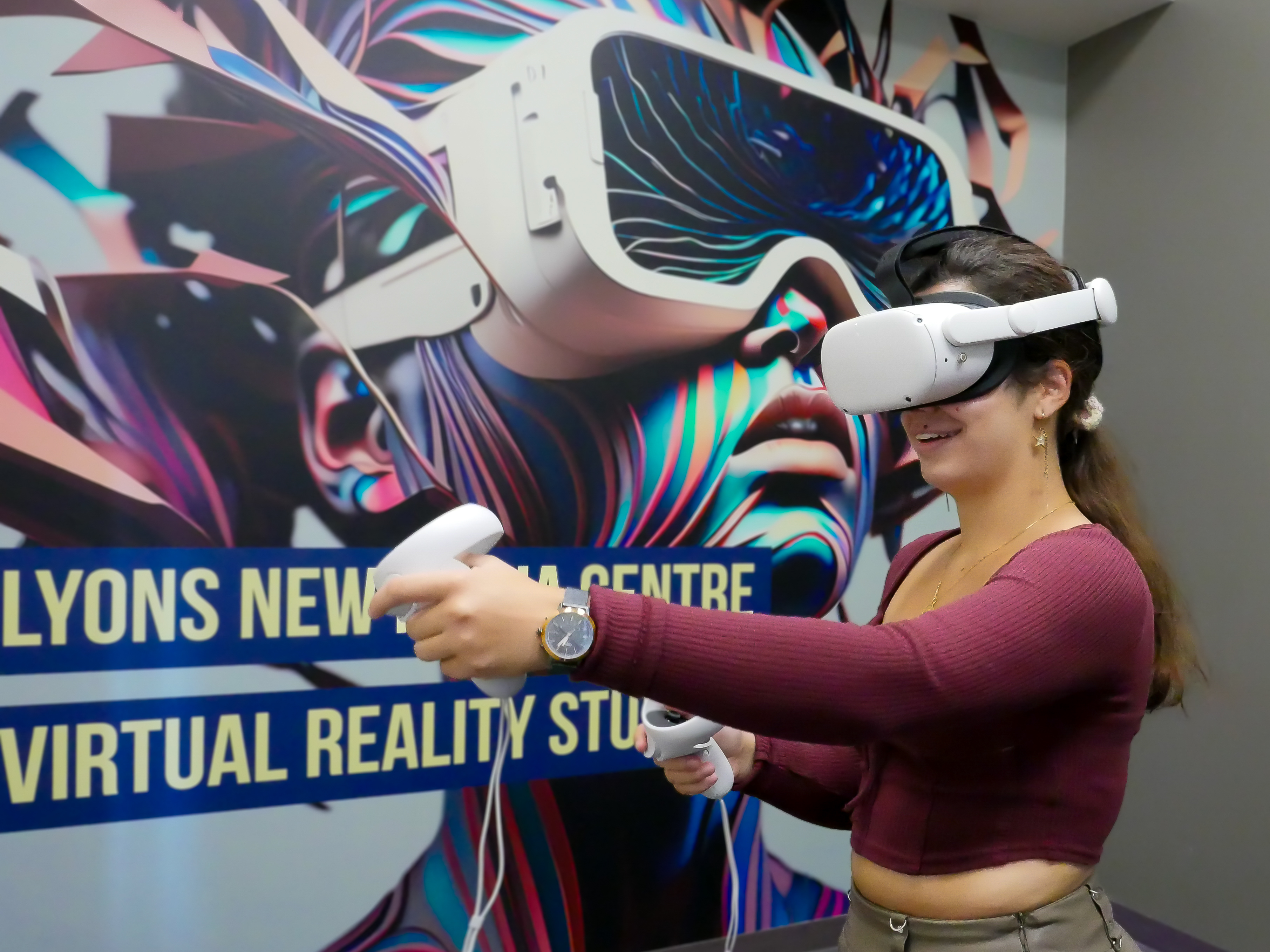 A woman in a VR headset. 
