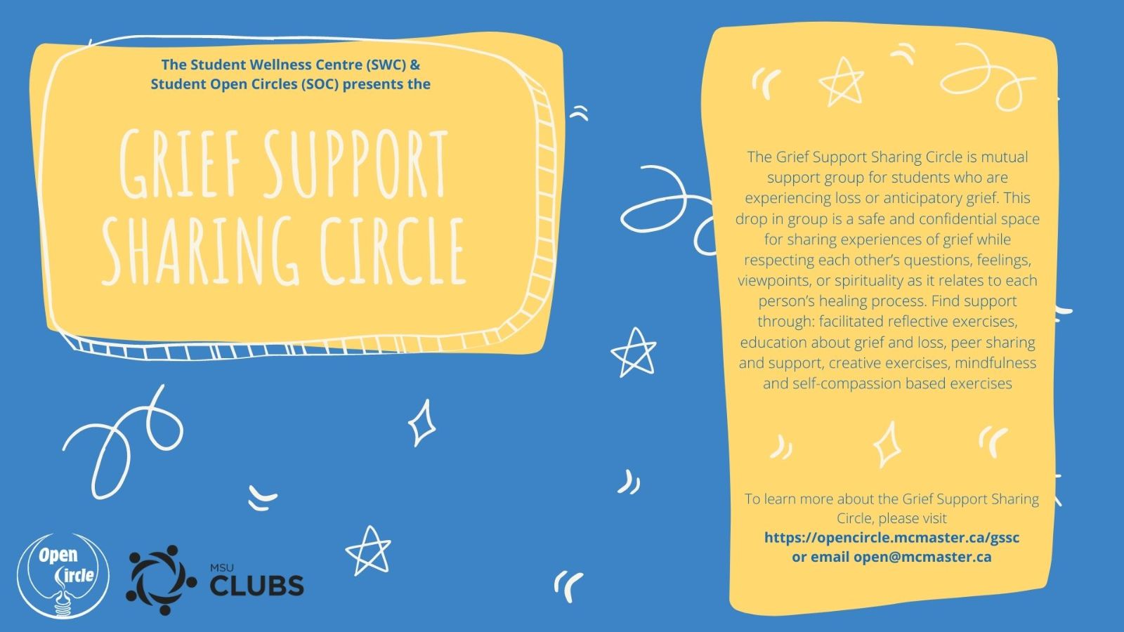 A graphic advertising the grief support sharing circle