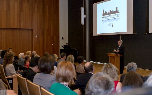 About 140 people gathered at The David Braley Health Sciences Centre for the launch of Big Ideas, better Cities featuring Stephen Huddart, President and CEO of the Montreal-based J.W. McConnell Family Foundation.