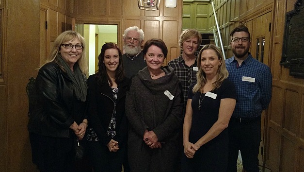 Words and Music, an event hosted by the McMaster University Library, featured readings from emerging writers (from left) Denise Davy, Nichole Fanara, Ken Watson, Margaret Nowaczyk, TBA, TBA and Robert Pasquini.