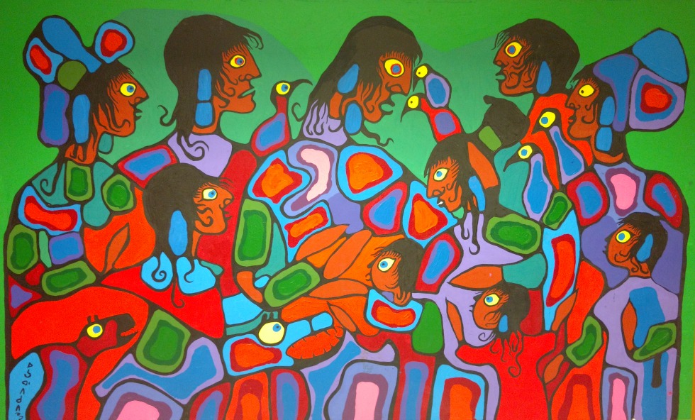 A painting by internationally renowned Canadian Indigenous artist Norval Morrisseau, titled The Family – a recent gift to the McMaster Museum of Art – is now permanently on in the lobby of the McMaster’s Indigenous Studies Program in L.R. Wilson Hall.