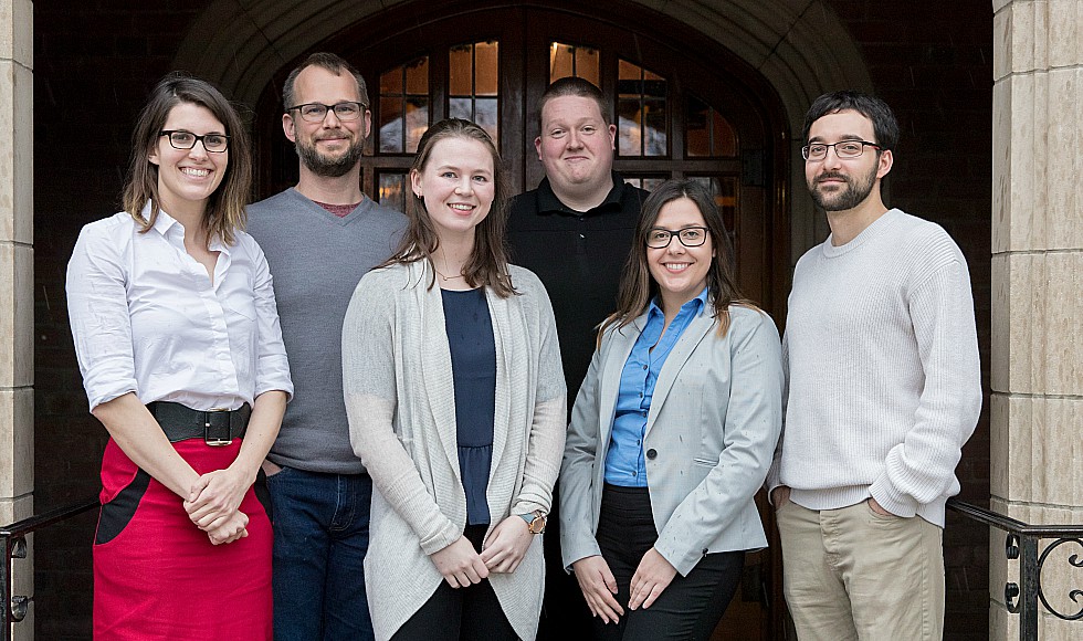 The new MacData fellows: From left to right: Katherine Eaton, Peter Tait, Lauren Smail, Tyler Roick, Angelina Pesevski and Omar Nassif.