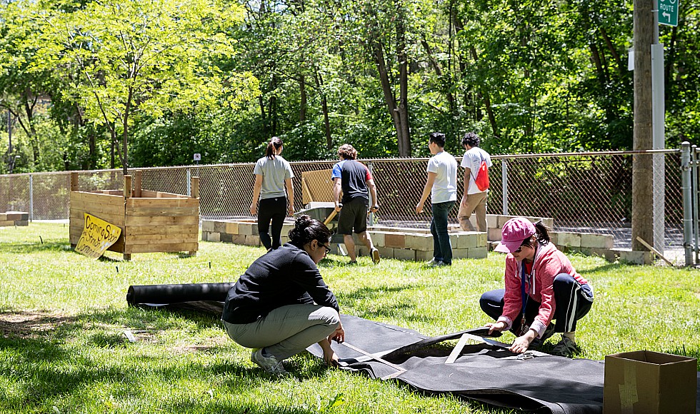 McMaster students volunteer to build a community garden in Hamilton's Stinson Neighbourhood