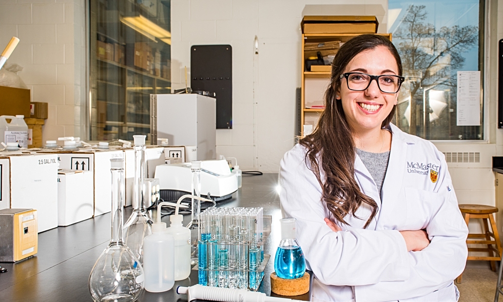 Image of chemical biology graduate Victoria Marano in a lab at McMaster.