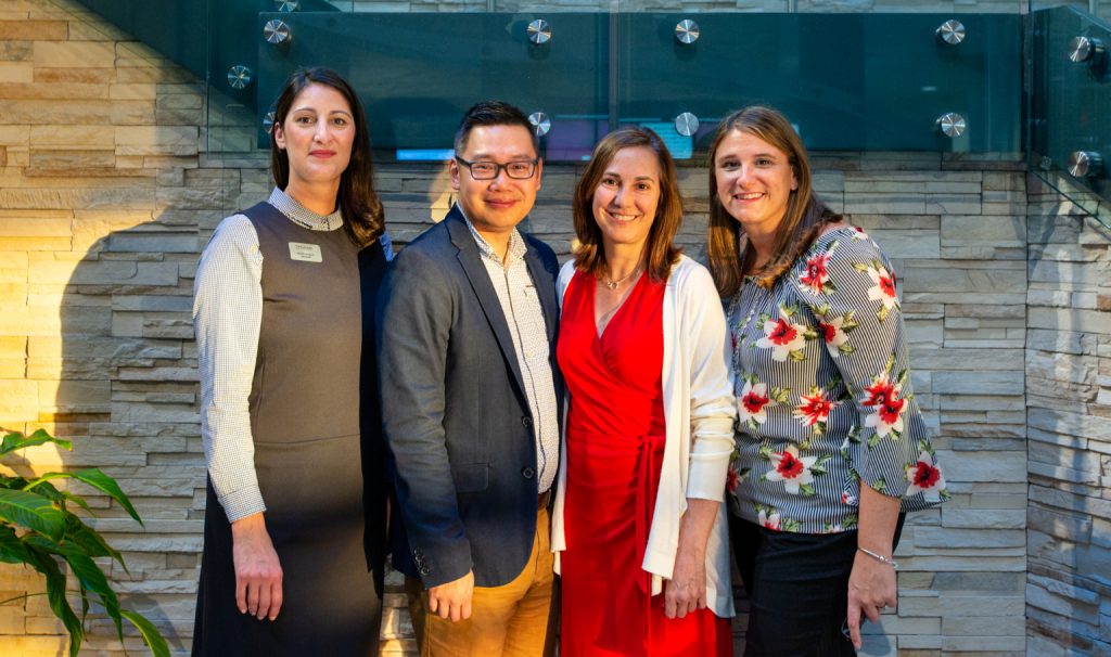 Rachel Di Salle, 2018 EMBA Candidate 2018, left, Ryan Chong, 2019 EMBA candidate; Lisa Durocher, chief digital officer, Rogers; and Andrea Gagliardi, 2017 EMBA alumnus and vice-president of residential and enterprise (digital) at Rogers.
