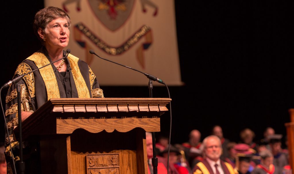 Suzanne Labarge delivers the Chancellor's address at convocation.
