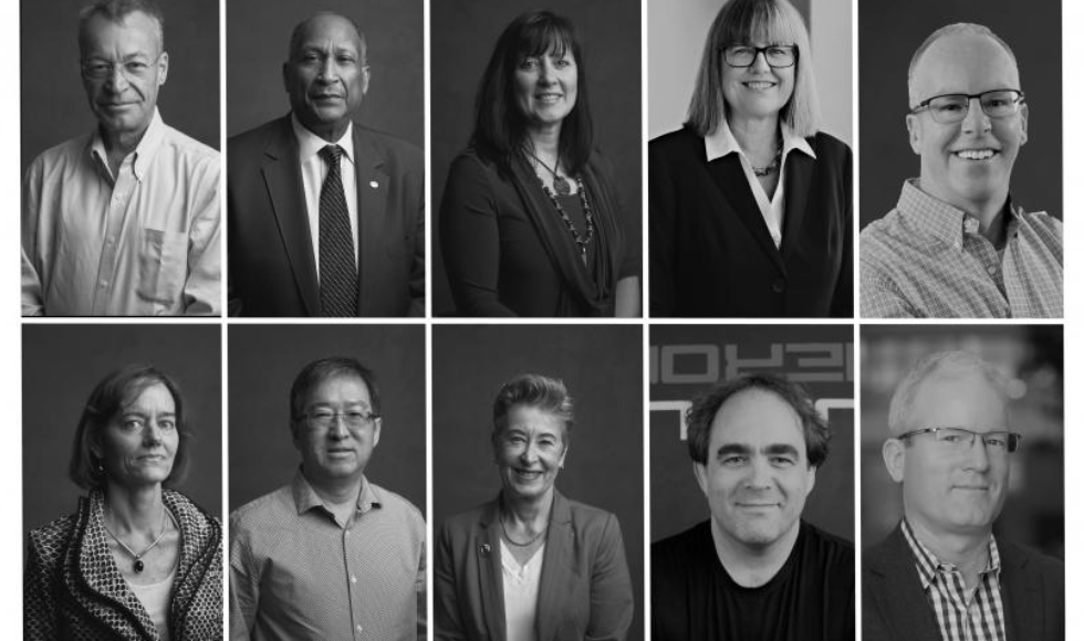 Black and white portraits of the 10 new fellos of the Canadian Academy of Engineering