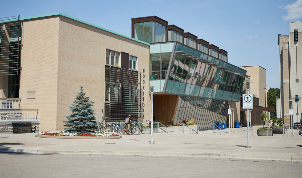 Exterior shot of McMaster student centre in summer
