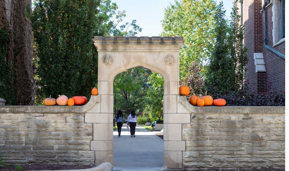pumpkins on the wall flanking Edwards Arch