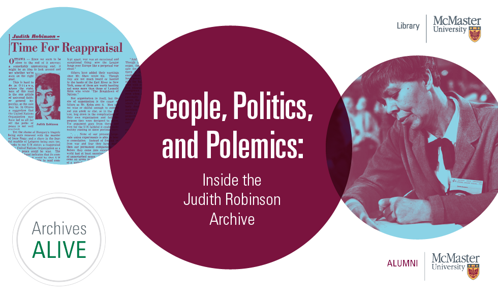 A poster that says People Politics and Polemics: Inside the Judith Robinson Archive.