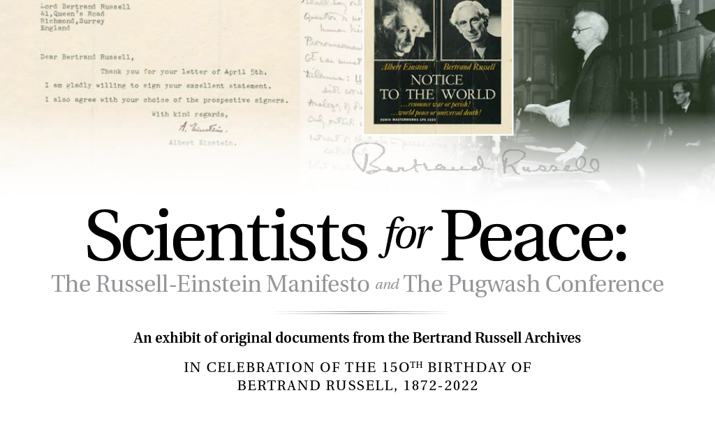 A poster for the exhibit Scientists for Peace: the Russell-Einstein Manifesto and the Pugwash Conference