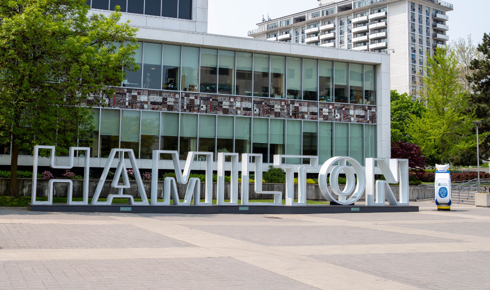 The Hamilton sign outside City Hall in downtown Hamilton