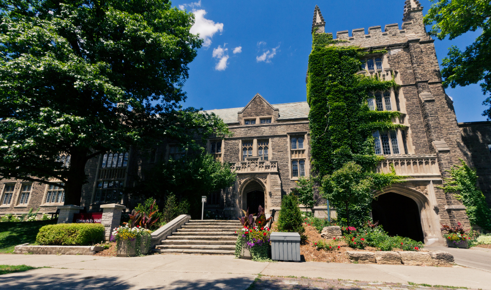 The exterior of University Hall on McMaster's main campus