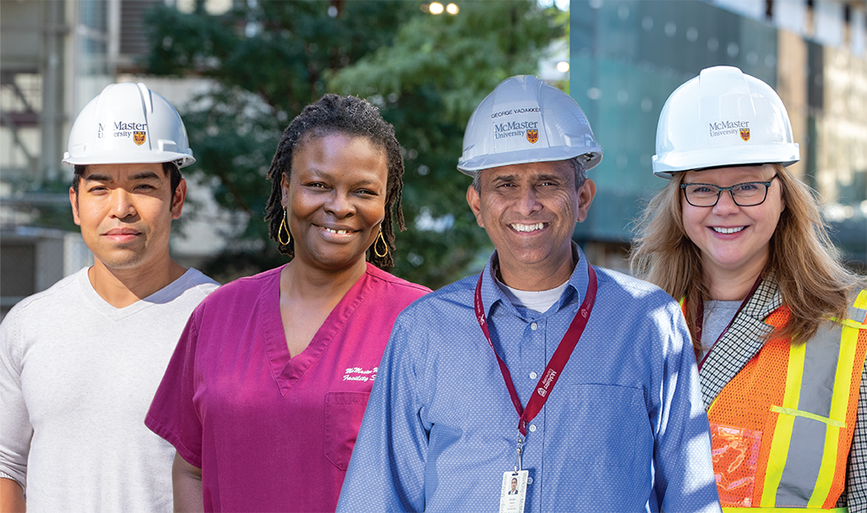 a collage of facilities workers at McMaster