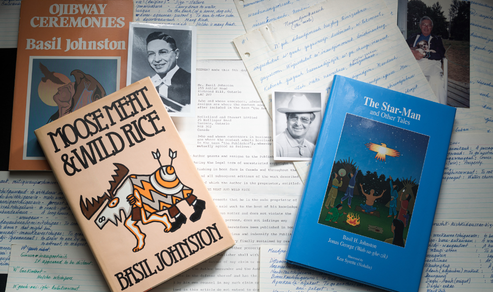 Books, index cards, letters and other items from the Basil Johnston Archives