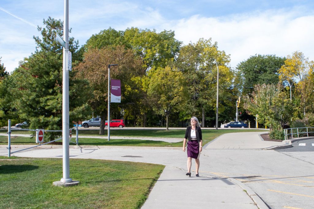 Nobel Laureate and McMaster alum Donna Strickland walks on McMaster main campus