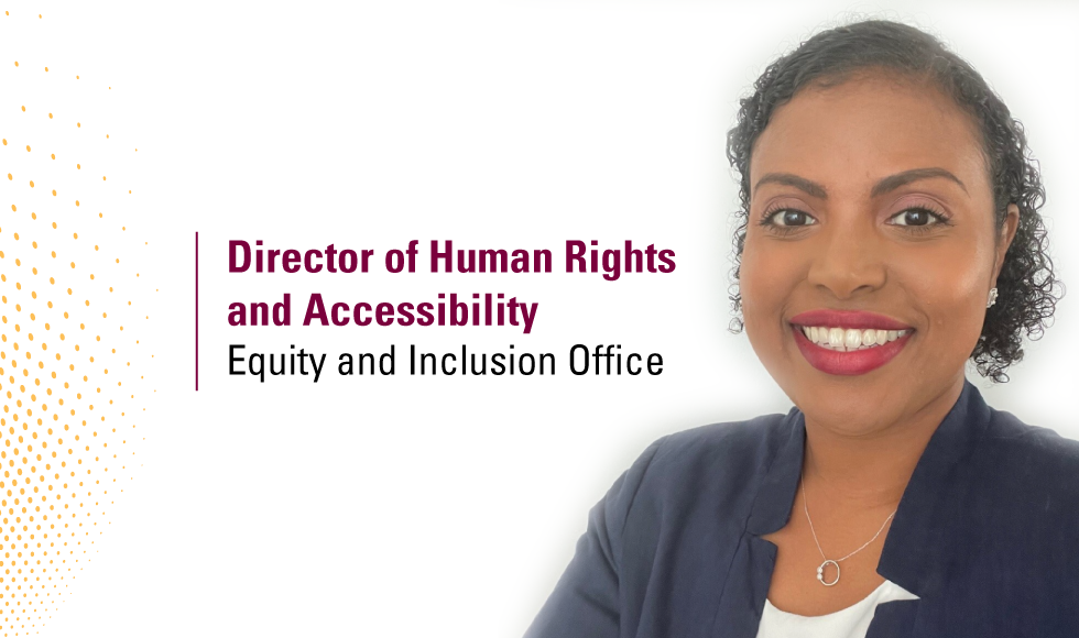 Headshot of Patricia Suleiman alongside text that reads Director of Human Rights and Accessibility, Equity and Inclusion Office.