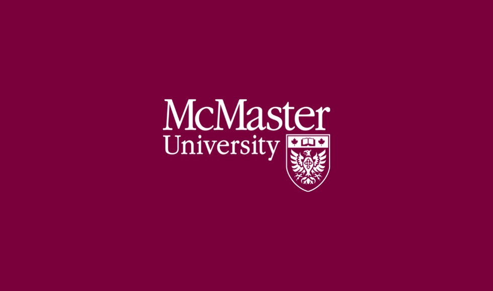 The McMaster University logo in white set against a maroon background