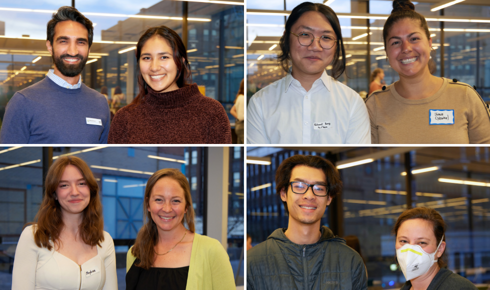 A grid of four photos of McMaster students with sustainability professionals