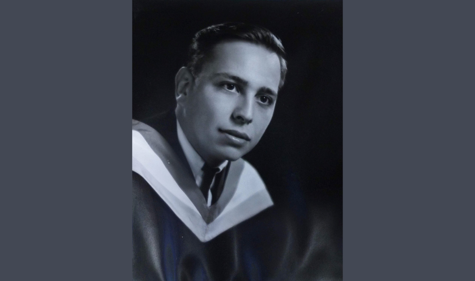 black and white graduation photo of Jack Leon